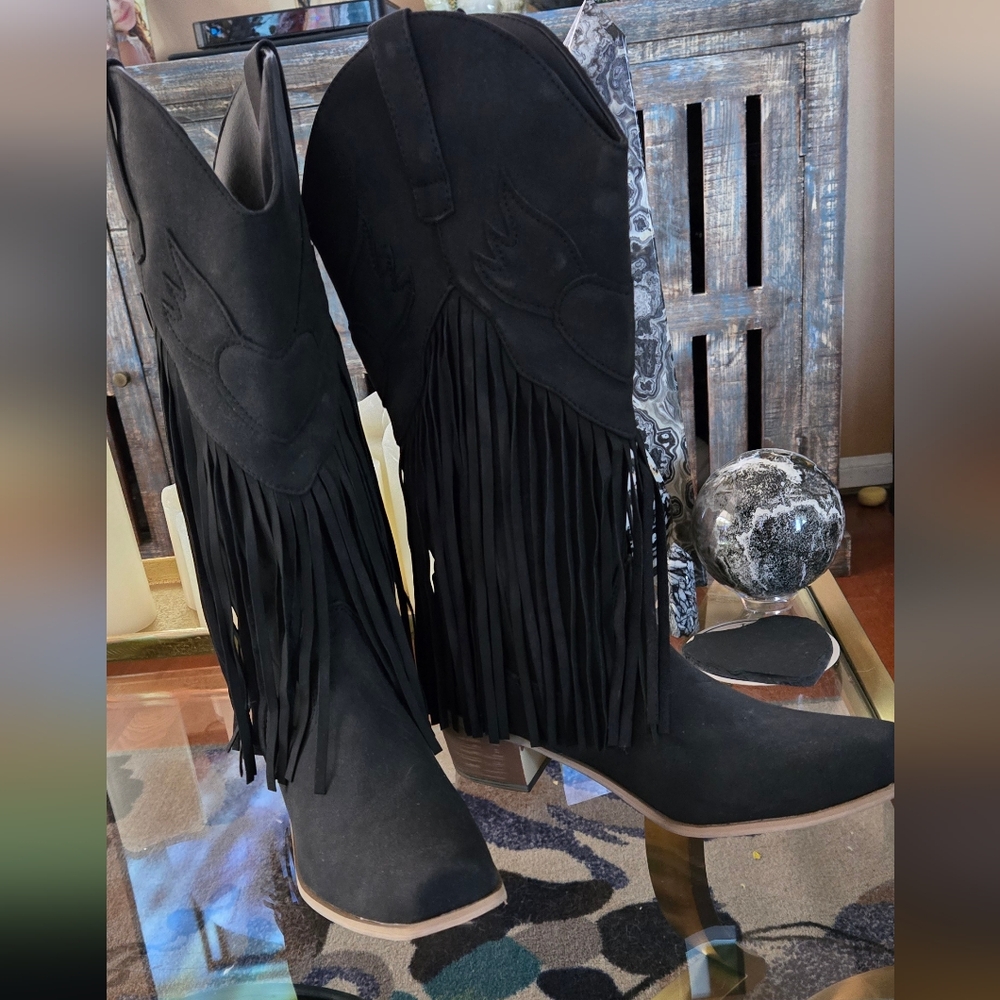 Black Fringe Western Boots